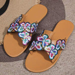 Women's Butterfly Bow Embroidered Cross Strap Slide Sandals 19577332C