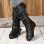 Women's Vintage Pull-On Buckle Strap Long Boots 18902503C