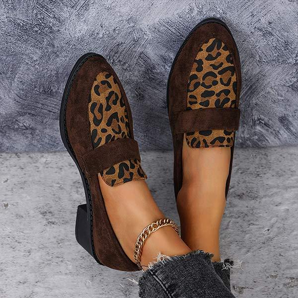 Women's Contrast Color Leopard Loafers 62081927C