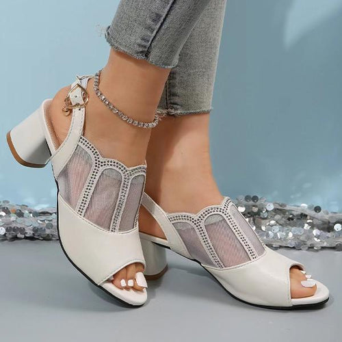 Women's Fashionable Mesh Buckle Strap Block Heel Sandals 61324049S