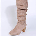 Women's Pointed-Toe Chunky Heel Suede High Knee Boots 63081739C
