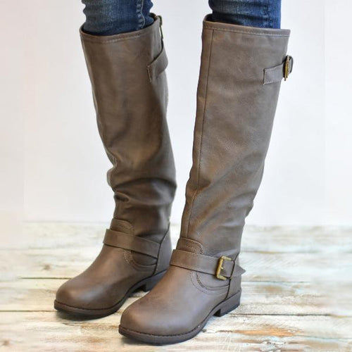 Women's Fashionable Casual Buckle Knee-High Knight Boots 06037407S