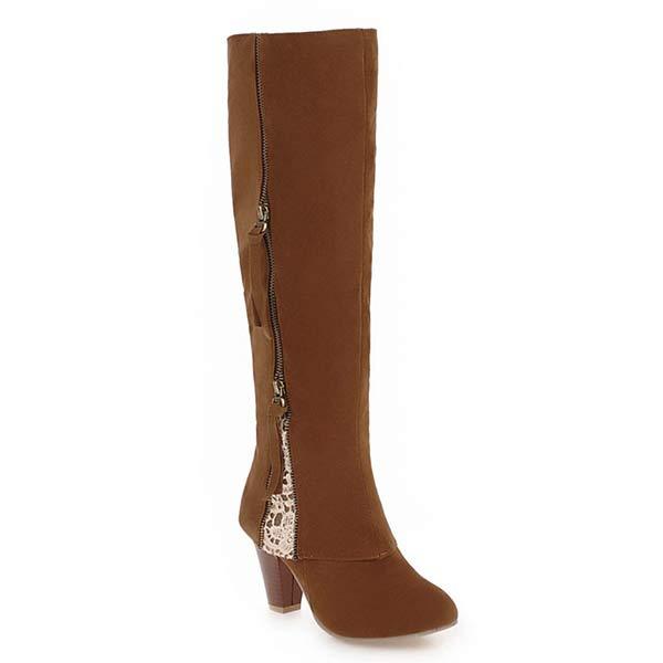 Women's Knee-High Boots with Inner Side Zipper and Chunky Heel 75181867C