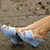 Women's Casual Short Plush Fish Mouth Wedge Slippers 85893694S