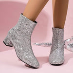 Women's Mid-Heel Sequined Side-Zip Fashion Boots 27045486C