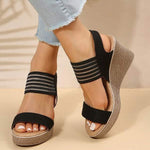Women's Peep-Toe Sandals with Elastic Band and Wedge Heel 39059588C