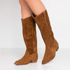 Women's Retro Pointed Nubuck Leather Knee-High Boots 03499754S