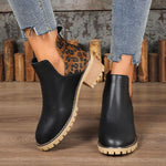 Women's Fashion Leopard Chunky Heel Ankle Boots 10172113S