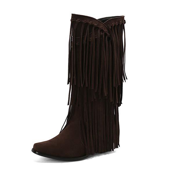 Women's Pointed Toe High Heel Fringe Boots 95134075C