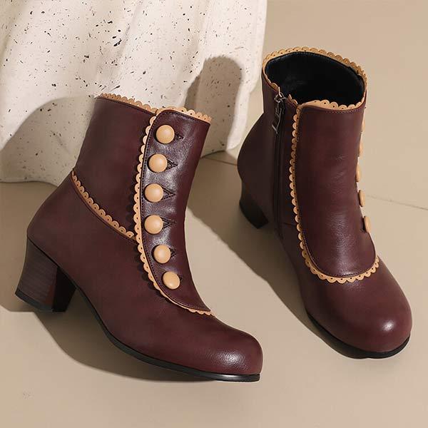 Women's Vintage Wood Grain Chunky Heeled Ankle Boots 20313121C