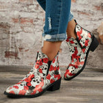 Women's Casual Skull Flower Print Chunky Heel Ankle Boots 86042015S