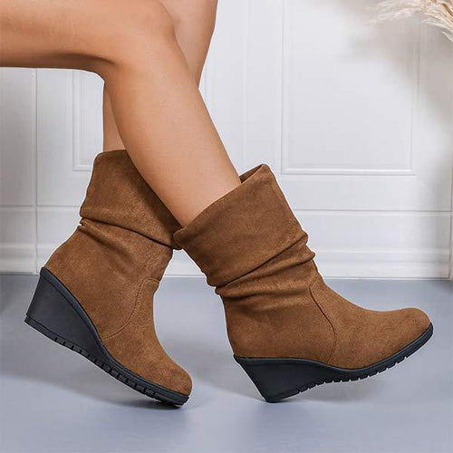 Women's Round Toe Pull-On Wedge Ankle Boots 40513969C