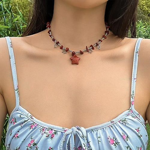 Colorful Irregular Stone Beads Star Necklace 55456608S