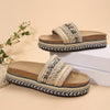 Women's Linen Studded Color Thread Thick Soled Slippers 32174206S