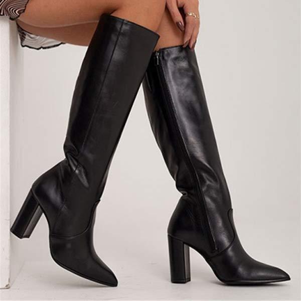 Women's Pointed Toe Side Zipper Knee-High Boots 94123974C