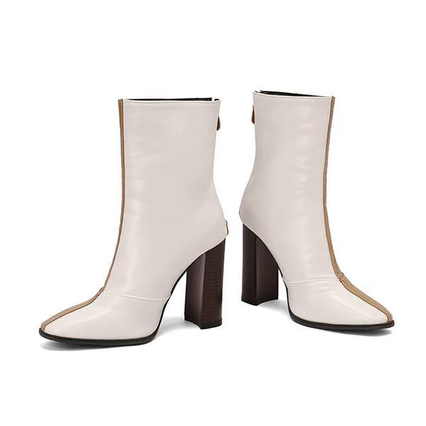 Women's Pointed-Toe Color-Block Chunky Heel Ankle Boots 81846084C