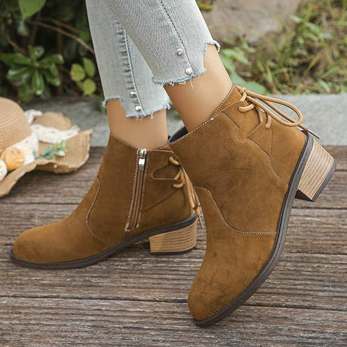 Women's Chunky Heel Back Lace-up Ankle Boots 57226887C