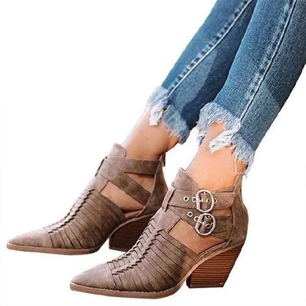Women's Belt Buckle Pointed Ankle Boots 39811702C