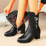 Women's Rhinestone Pearl Mid-Heel Fleece-Lined Winter Boots 13451820C