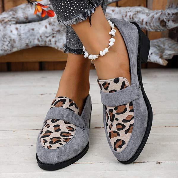 Women's Contrast Color Leopard Loafers 62081927C