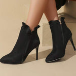 Women's Pointed Toe High Heel Suede Ankle Boots with Side Zipper 75194483C