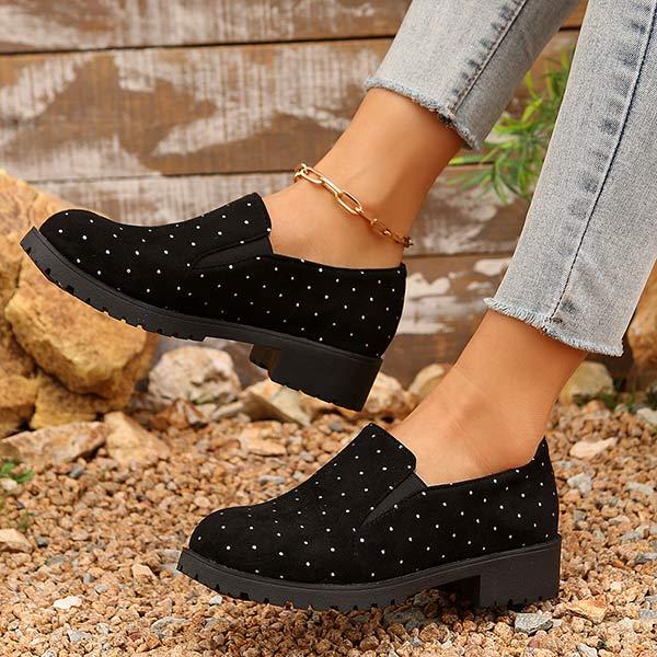 Women's Suede Slip-On Shoes with Rhinestone Detailing 11851945C