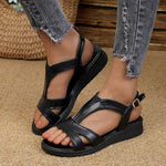Women's Hollow-Out Peep Toe Roman Wedge Sandals with Ankle Strap 33010302C