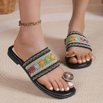 Women's Ethnic Style Toe Ring Square Toe Slippers 97873026S