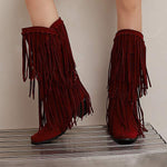 Women's Pointed Toe High Heel Fringe Boots 95134075C