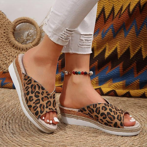 Women's Casual Leopard Wedge Slippers 31660366S