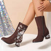 Women's Embroidered Mid-Calf Chunky Heel Martin Boots 54190232C