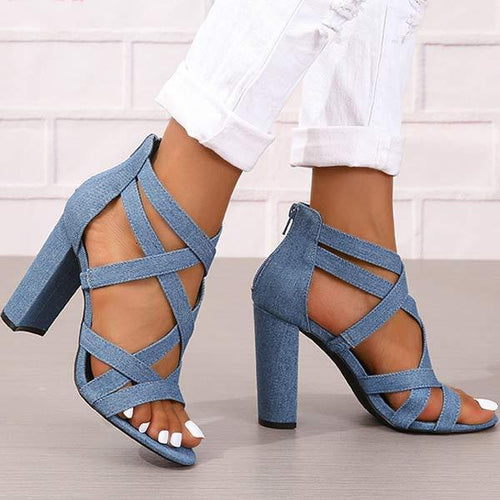 Women's Fashionable Chunky Heel Buckled High-Heeled Sandals 53230666C