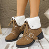 Women's Casual Plush Lace-Up Block Heel Snow Boots 94761948S