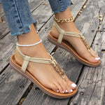 Women's Retro Beaded Elastic Strap Flat Sandals 01191465S