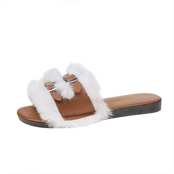 Women's Flat Belted Fur-Lined Slippers 96239205C