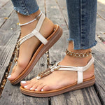 Women's Retro Beaded Elastic Strap Flat Sandals 01191465S