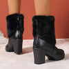 Women's High Heel Chunky Heel Back Zipper Short Boots with Fuzzy Collar 14619724C