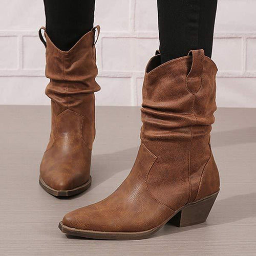 Women's Chunky Heel Vintage Mid-Calf Boots 33247220C