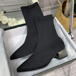 Women's Pointed Toe Chunky Heel Knit Ankle Boots 51895414C