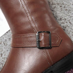 Women's Casual Belt Buckle Decorated Knee High Boots 99298998S