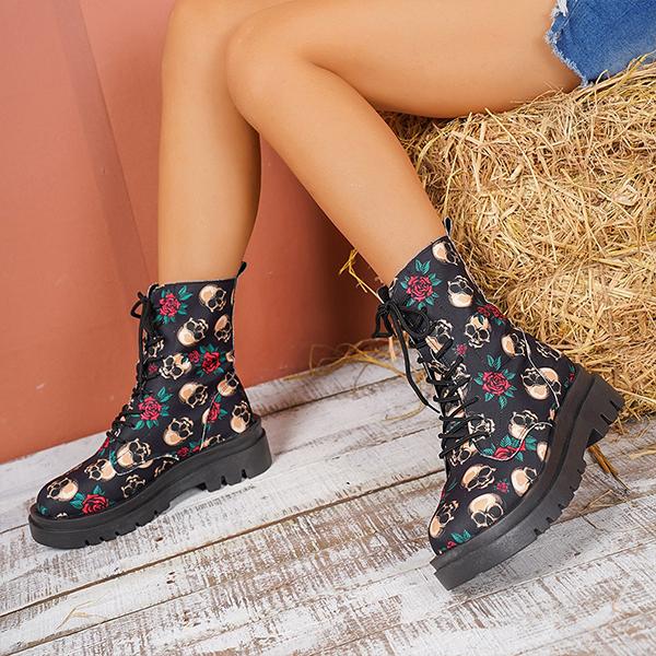 Women's Casual Skull Graffiti Martin Boots 97096208S