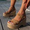 Women's Retro Cross Strap Thick Sole Wedge Sandals 99312313S