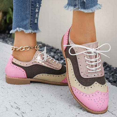 Women's Colorblock Lace-Up Burnout Brogue Shoes 93978289C