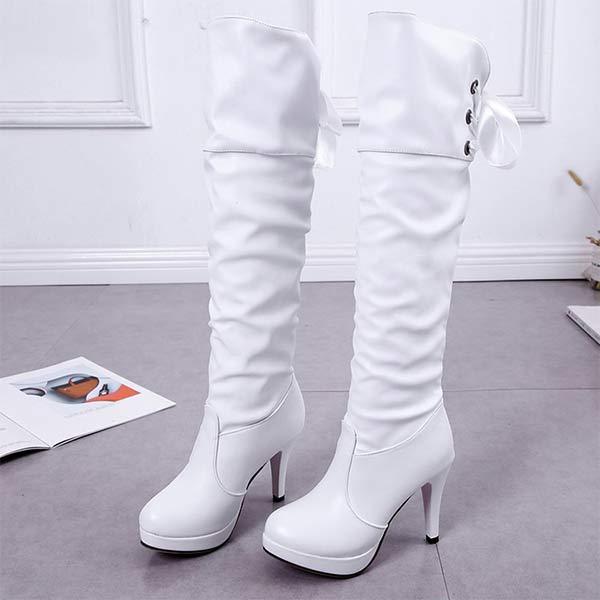 Women's High-Heeled Lace-Up Knee-High Boots 12194319C