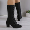 Women's Lace-Up Suede Block Heel Knee-High Boots 77293264C