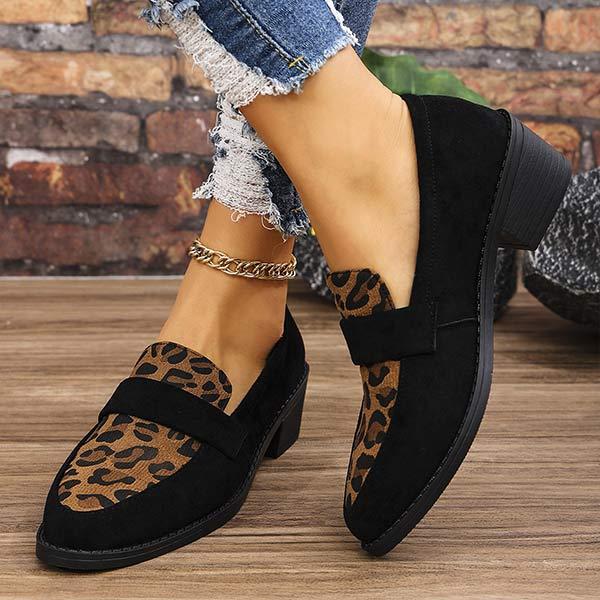 Women's Contrast Color Leopard Loafers 62081927C