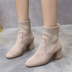 Women's Square Toe Chunky Heel Knitted Sock Boots 10311565S