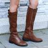 Women's Casual Belt Buckle Decorated Knee High Boots 99298998S