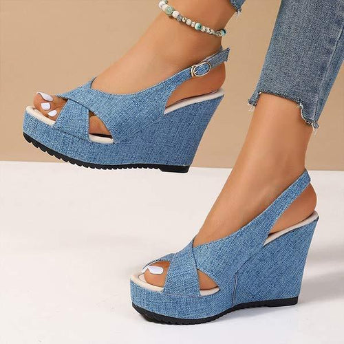 Women's Denim Platform Wedge Sandals 13646124C