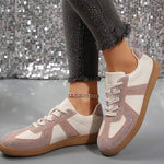 Women's Lace-Up Rhinestone Flat Casual Sneakers 98217681C